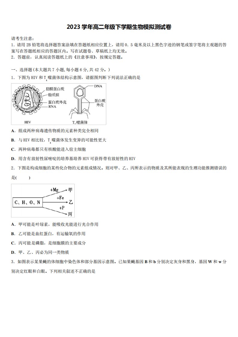 湖南长沙市2023学年高二生物第二学期期末学业水平测试试题(含解析)