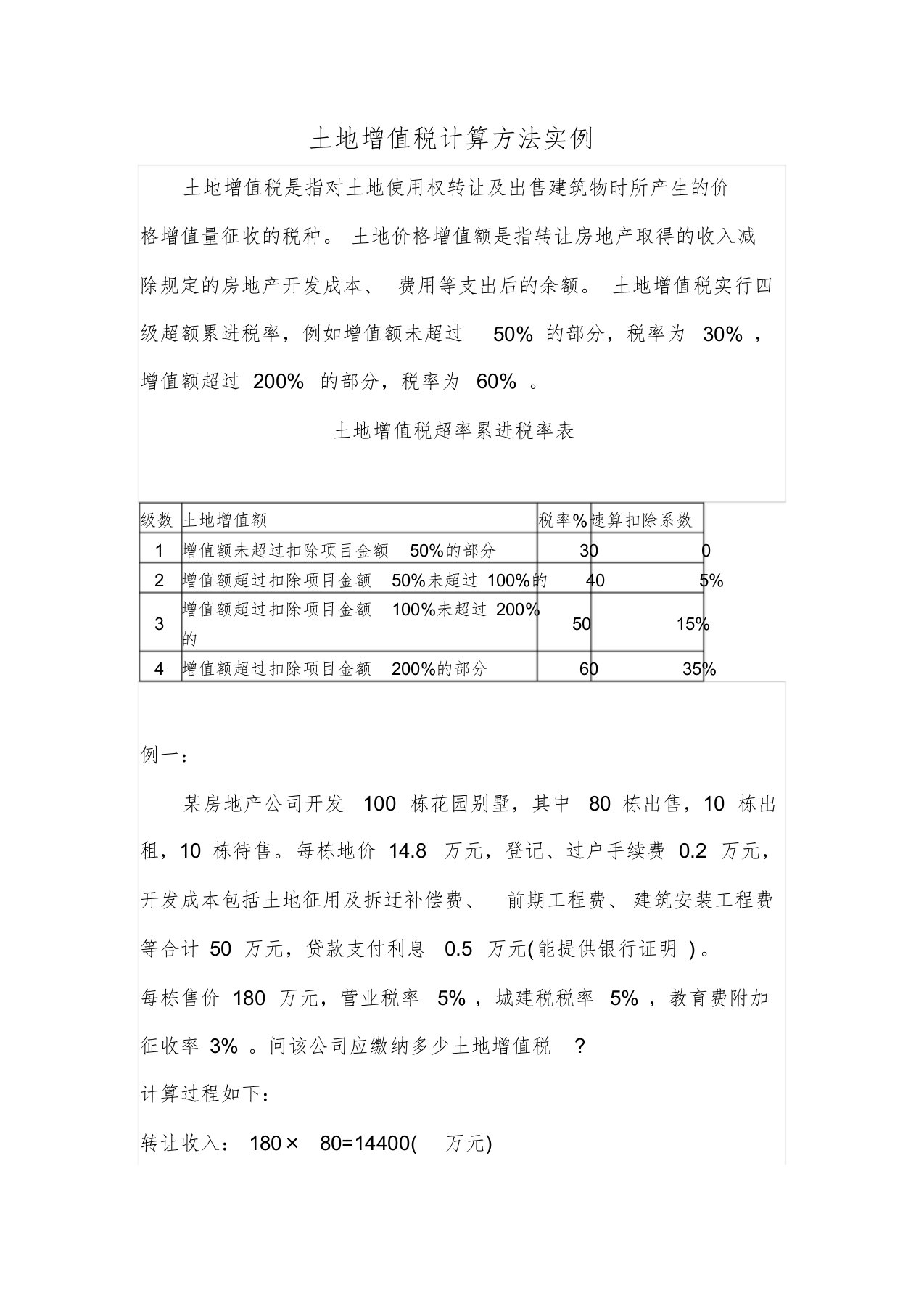 土地增值税计算方法实例