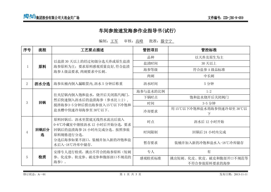 N059车间参旅速发海参作业指导书