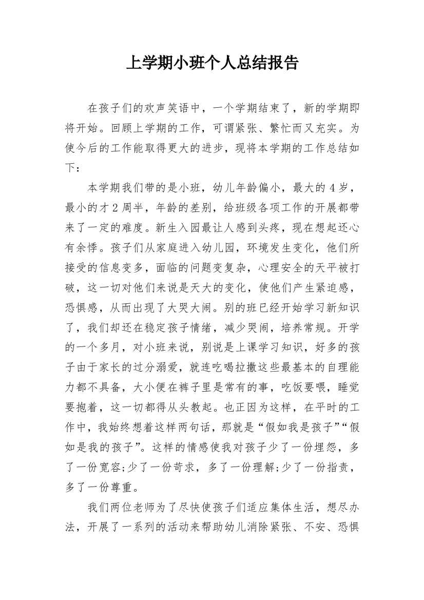 上学期小班个人总结报告