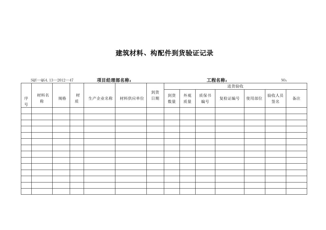 建筑材料、构配件到货验证记录（模板格式）