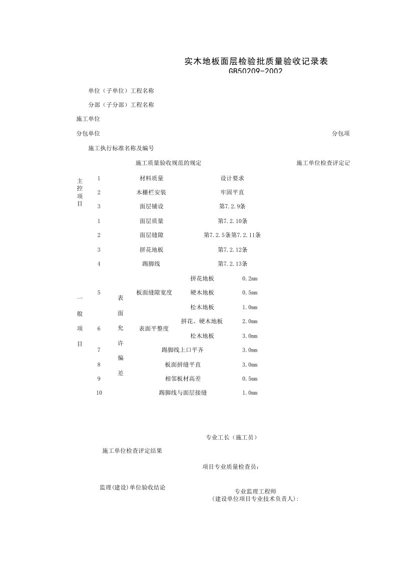 建筑工程-030114_实木地板面层检验批质量验收记录表