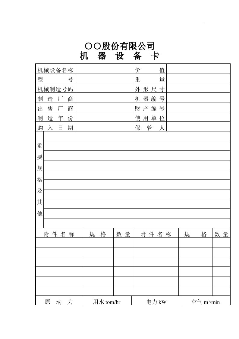 【管理精品】○○股份有限公司机器设备卡