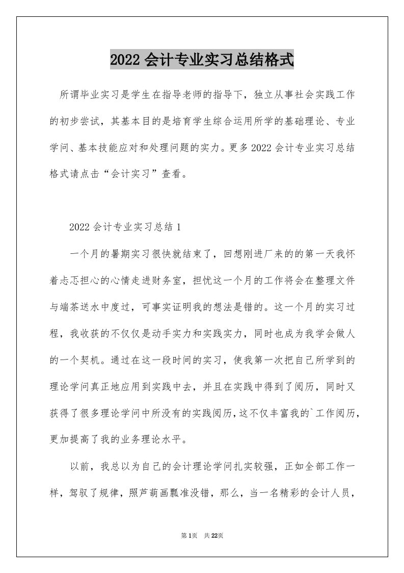 2022会计专业实习总结格式