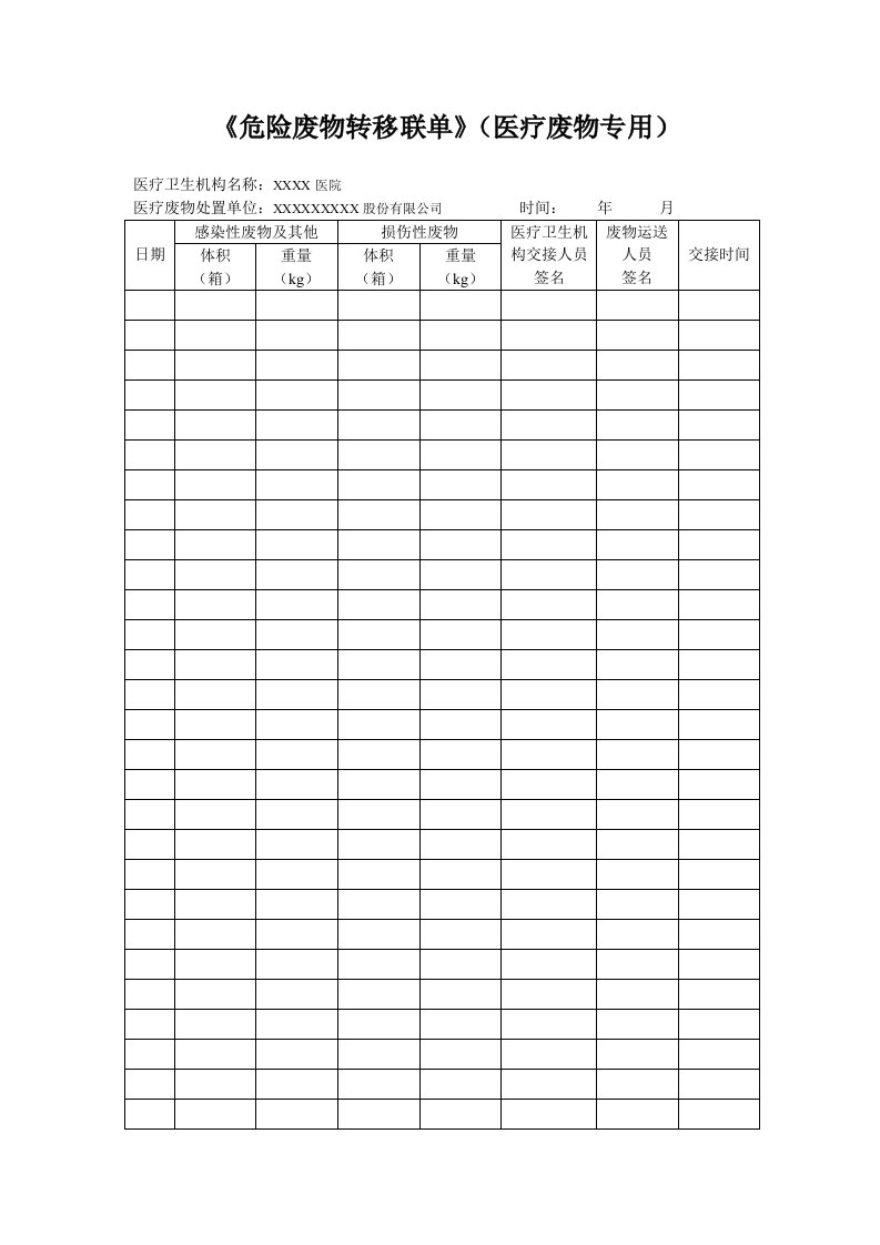 医院危险废物转移联单(医疗废物专用)