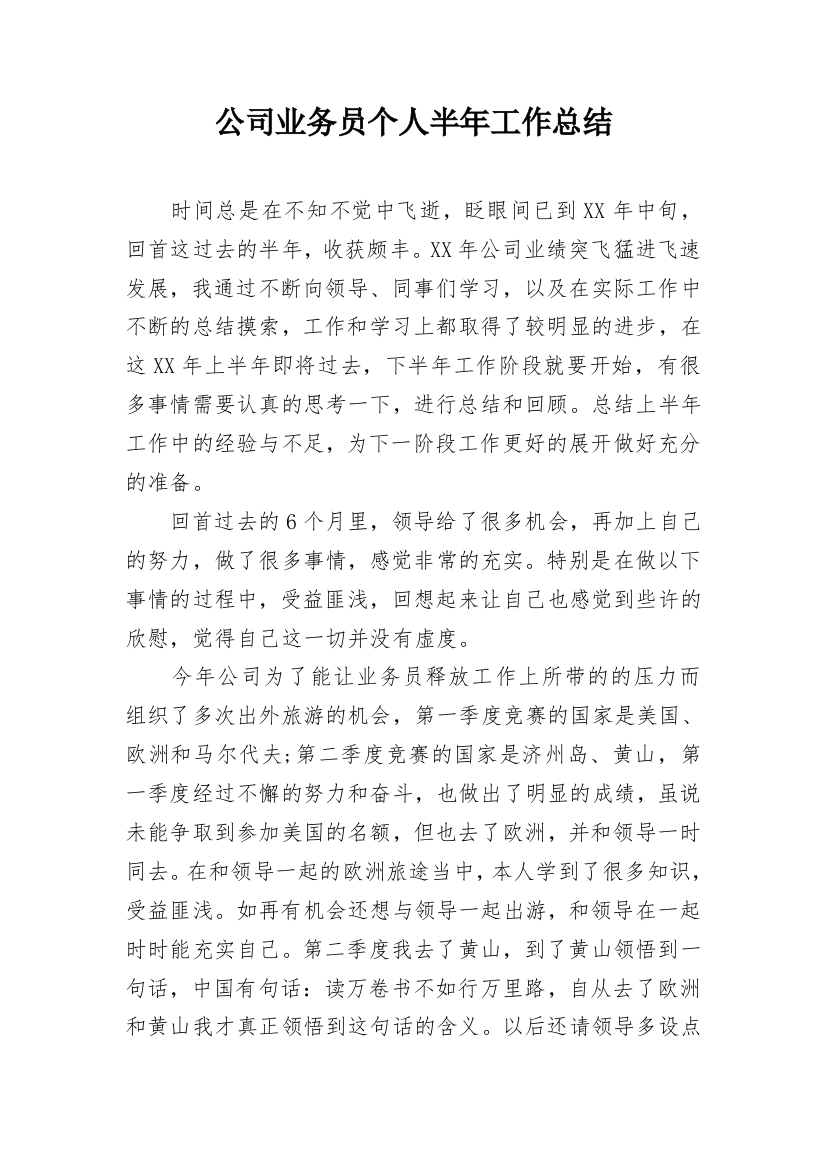 公司业务员个人半年工作总结