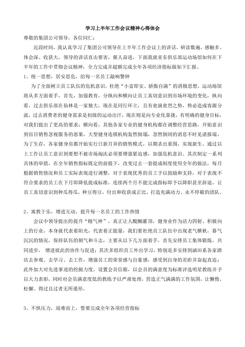 学习上半年工作会议精神心得体会