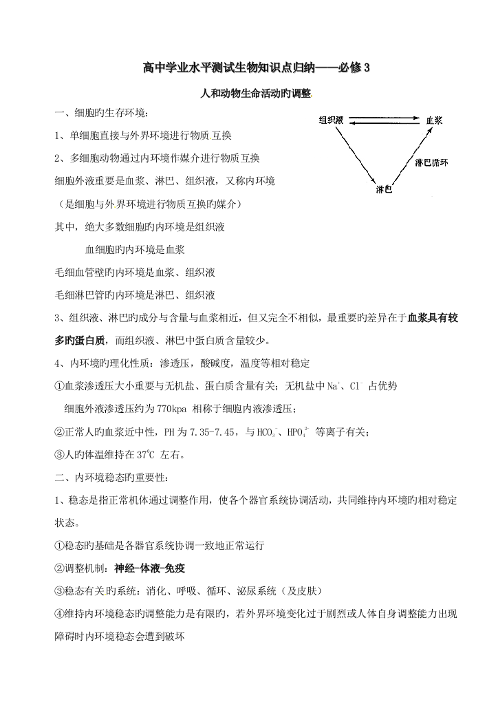 2023年高中学业水平测试生物知识点归纳必修