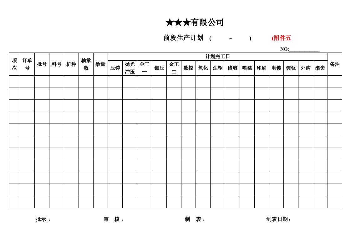 生产管理--前段生产计划表