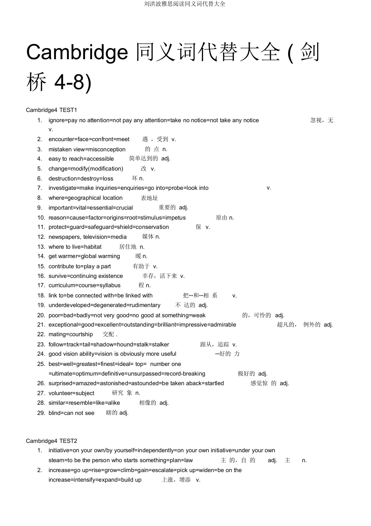 刘洪波雅思阅读同义词替换大全