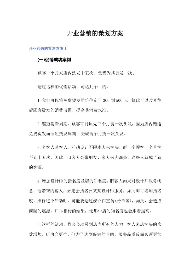 开业营销的策划方案