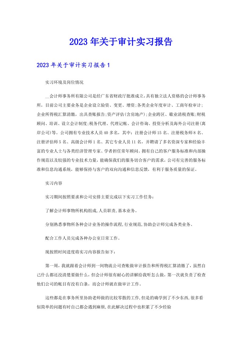 关于审计实习报告