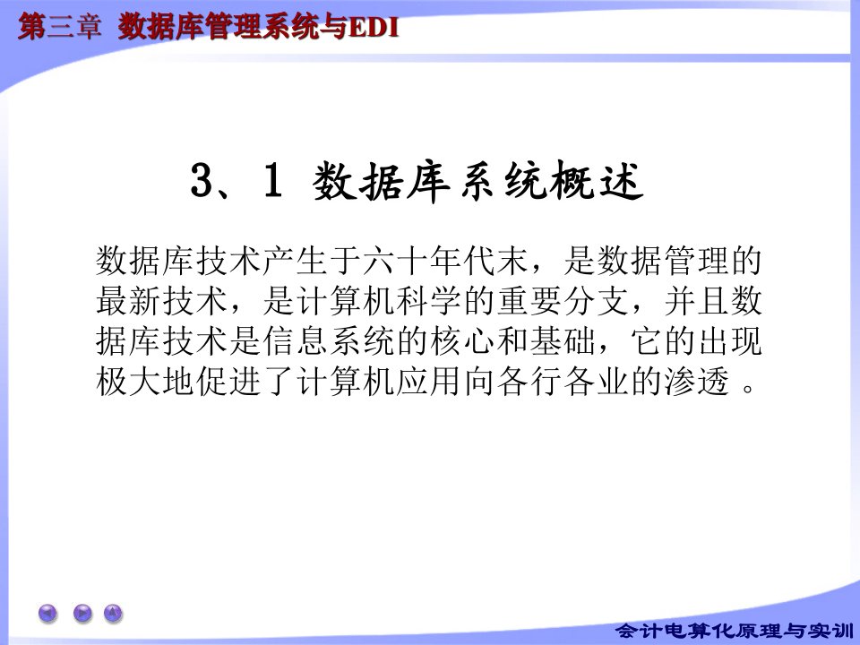 会计电算化原理实训第三章数据库管理系统与EDI