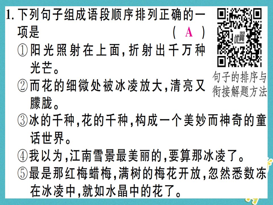 江西专版七年级语文上册专题四句子排序习题课件新人教版