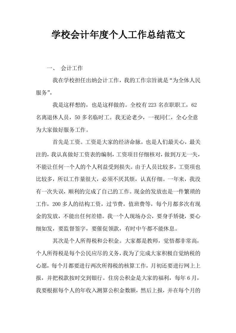 学校会计年度个人工作总结范文