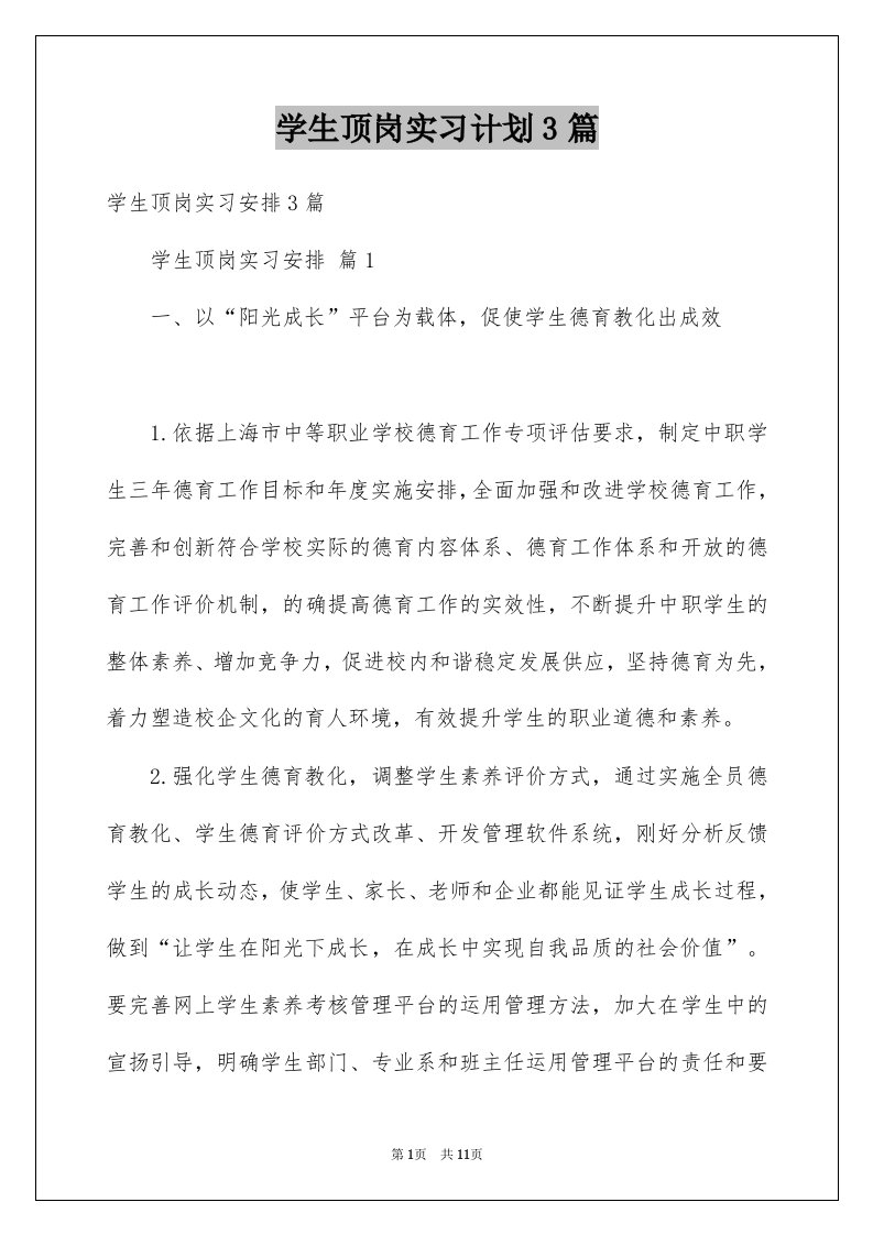 学生顶岗实习计划3篇例文