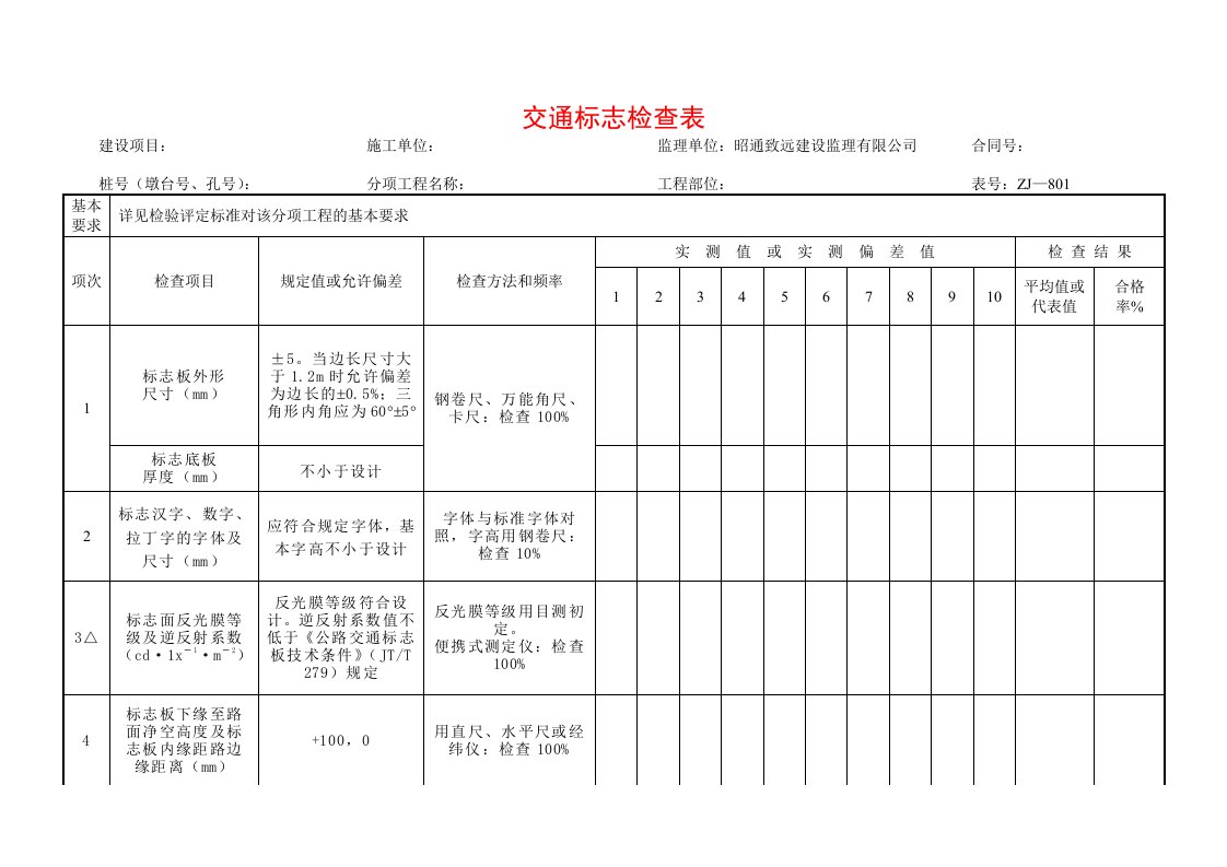 5.8交通安全设施检查表(ZJ801~809)