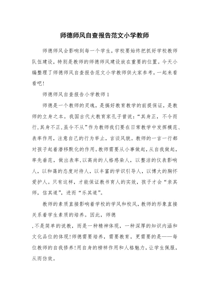 个人报告_师德师风自查报告范文小学教师