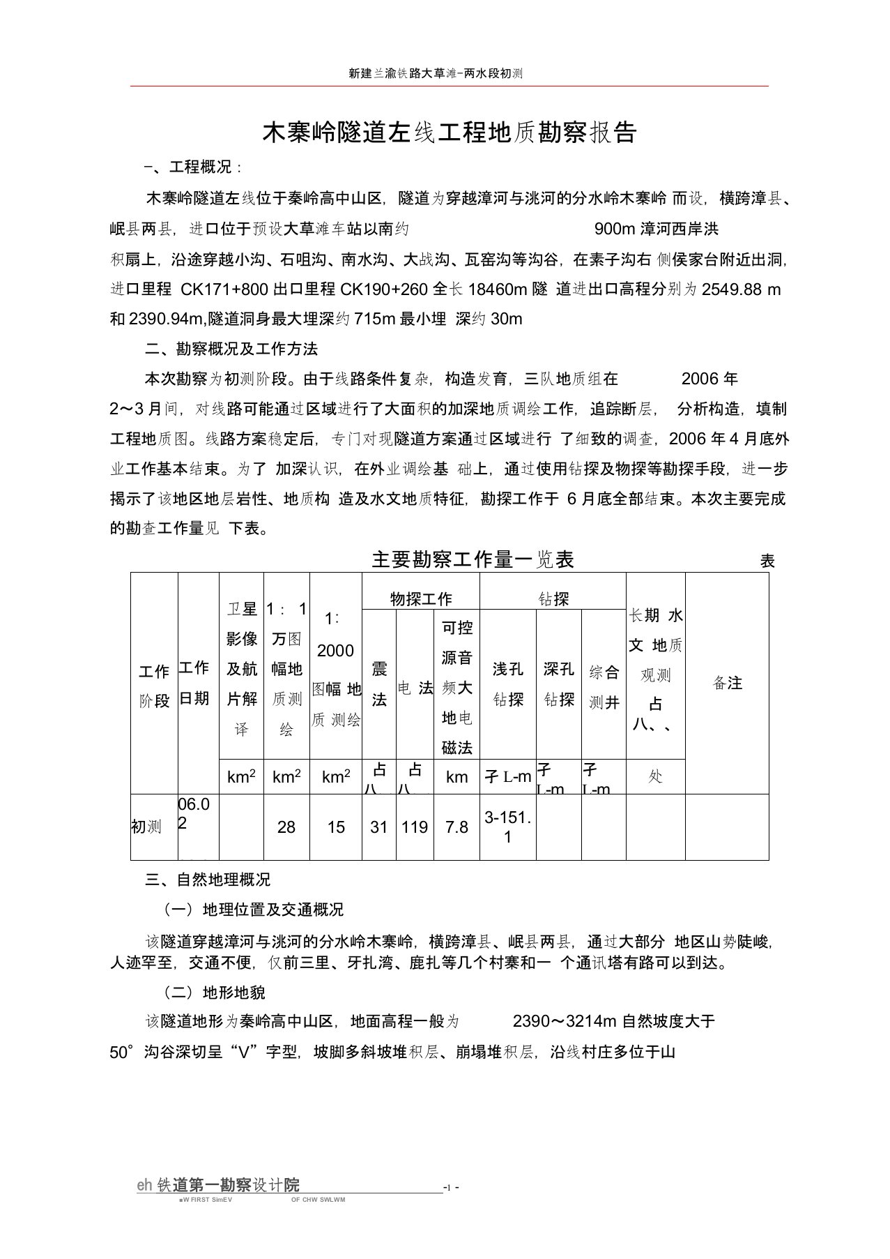 木寨岭隧道地质勘察报告