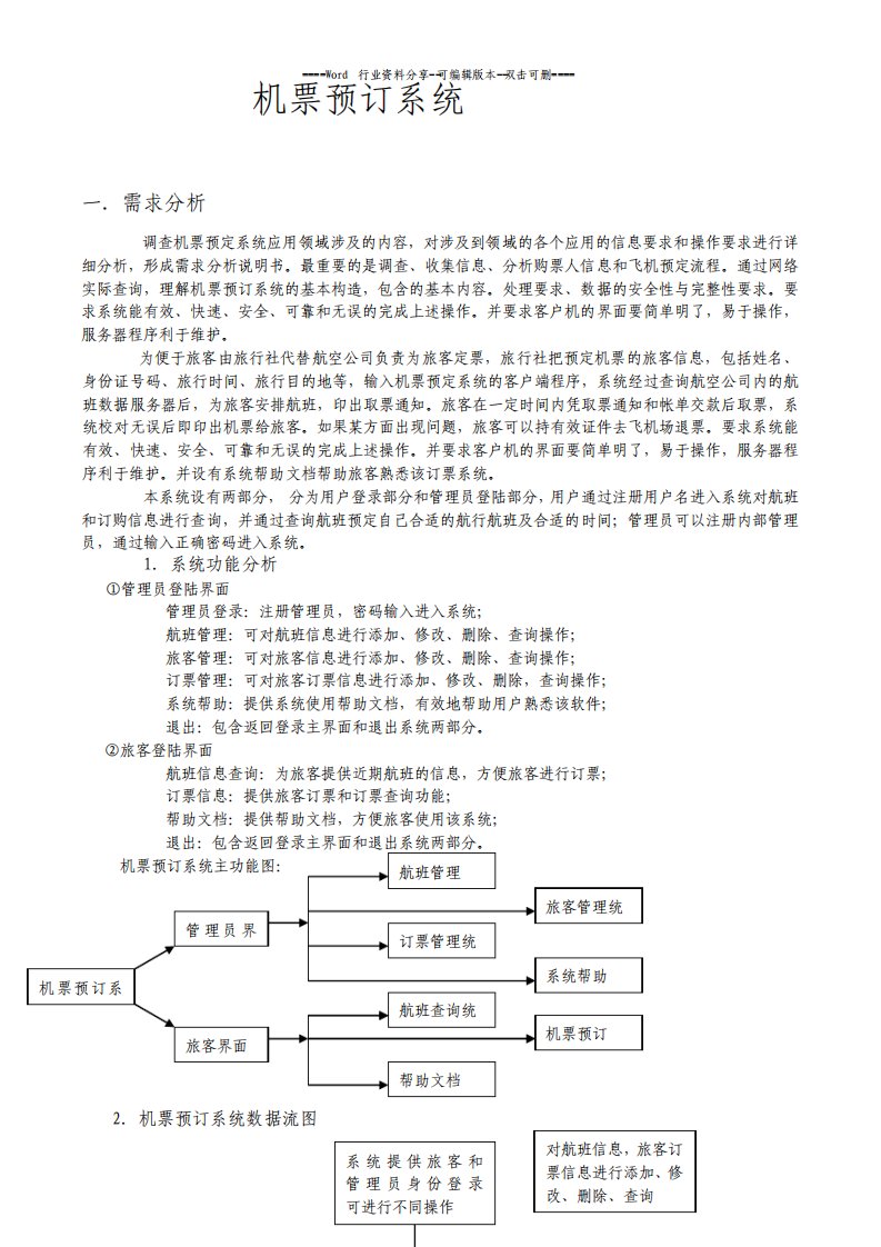 机票预订系统数据库课程设计设计报告文档