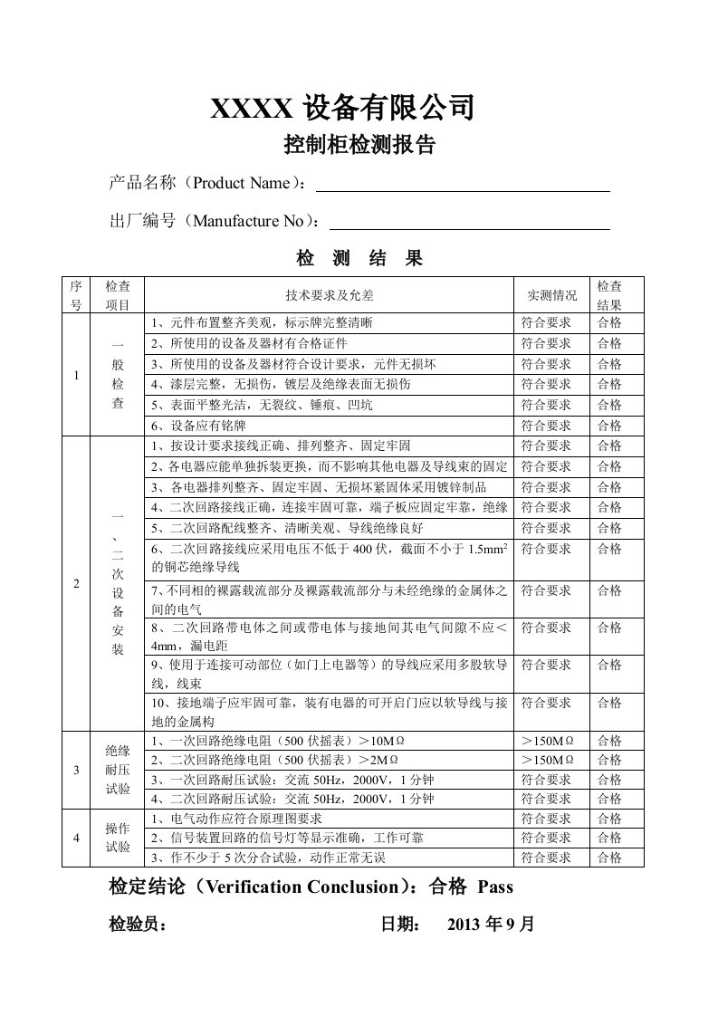 控制柜检测报告