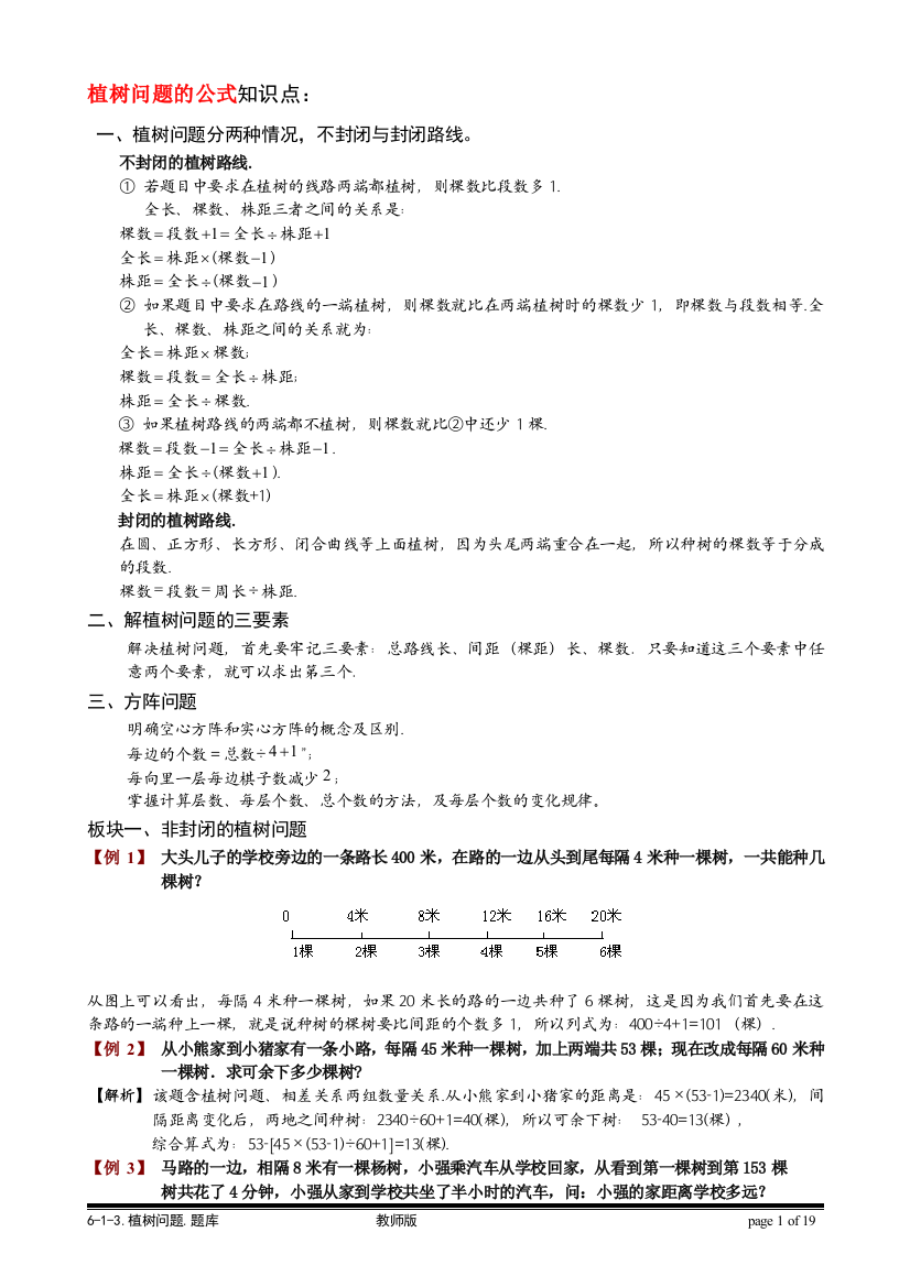 (完整word版)植树问题的公式知识点