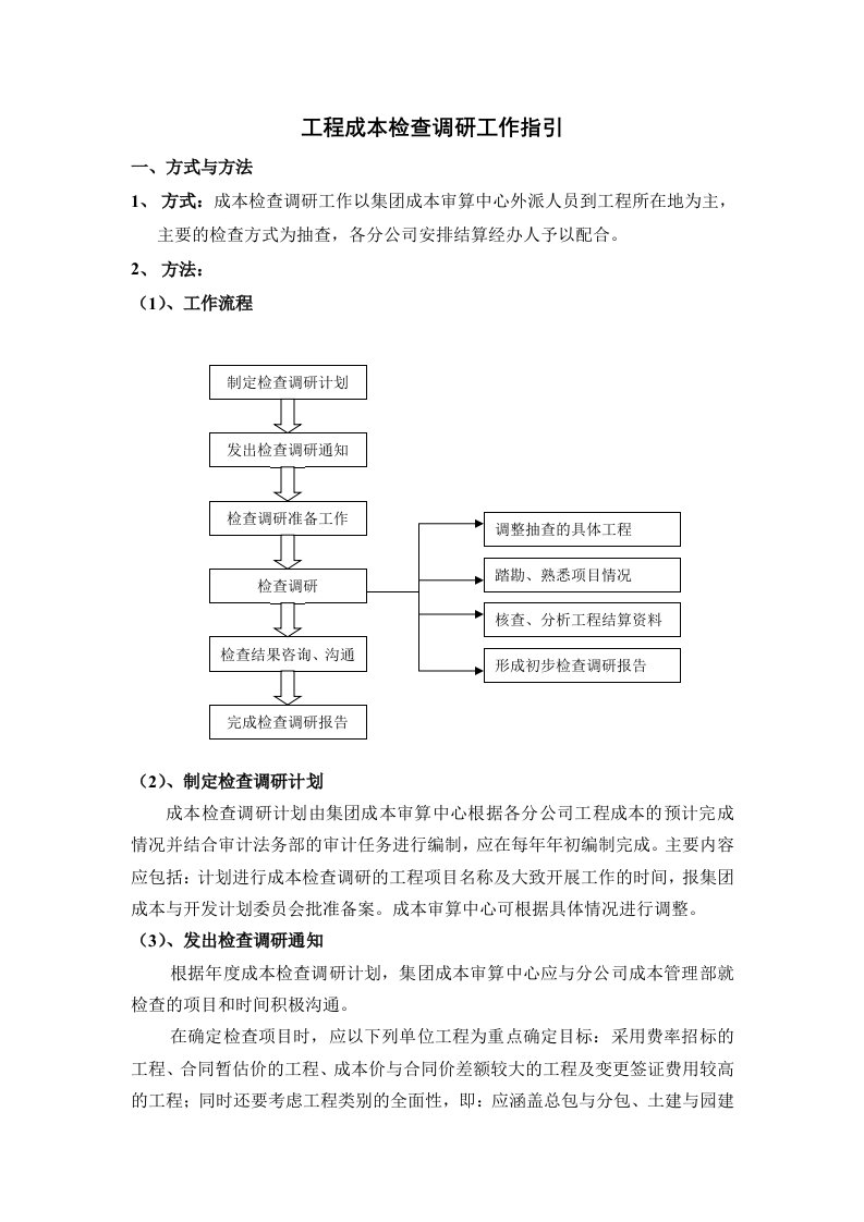 某房地产企业全套成本制度.工程成本检查调研工作指引