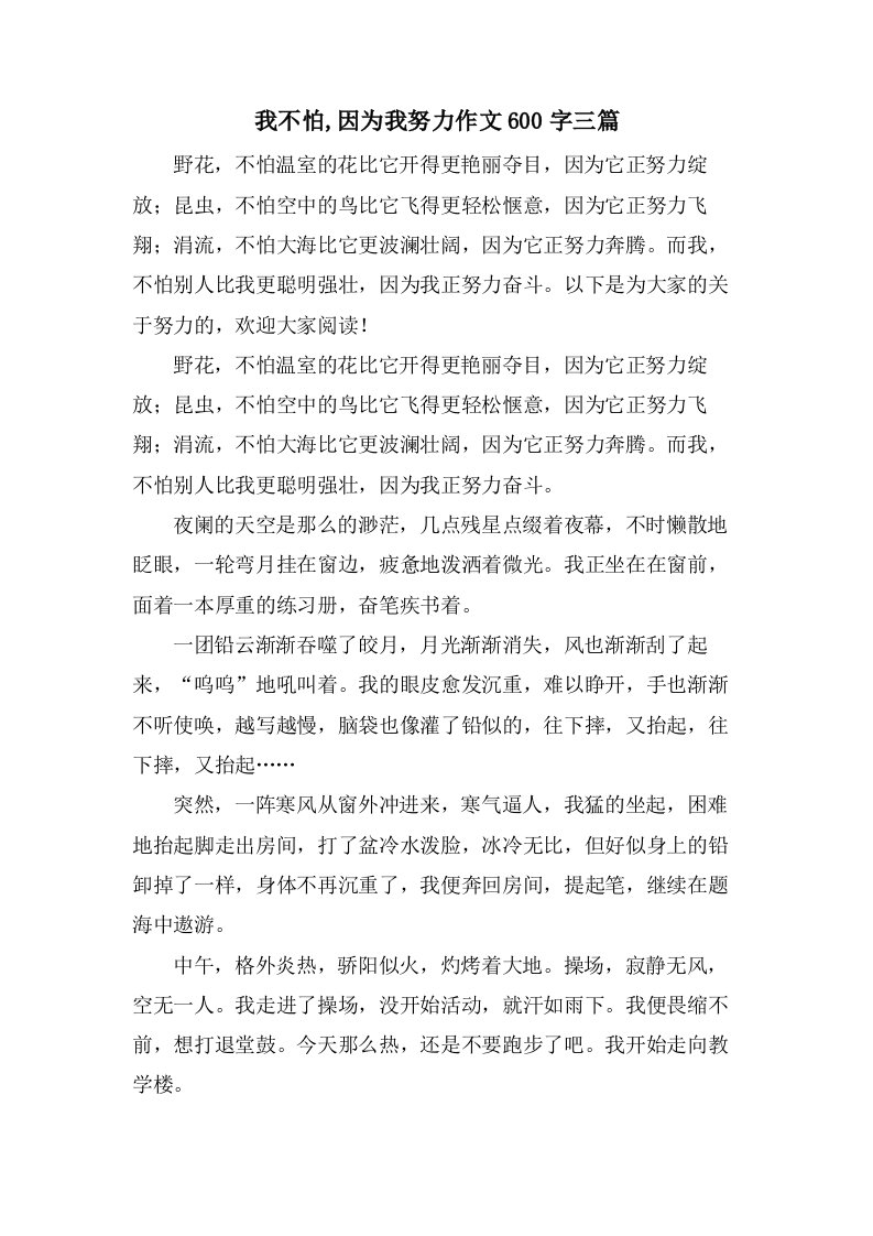 我不怕,因为我努力作文600字三篇