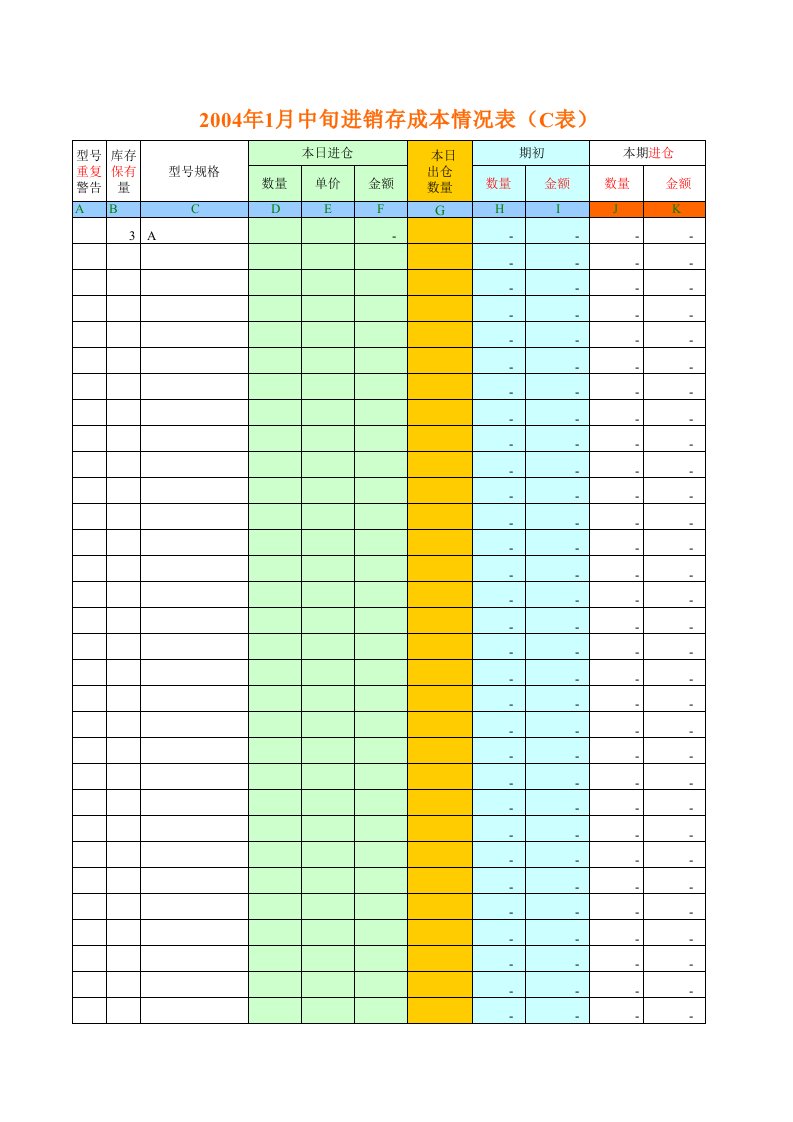 表格模板-进销存成本情况表