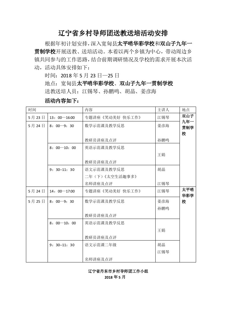 辽宁省乡村导师团送教送培活动安排