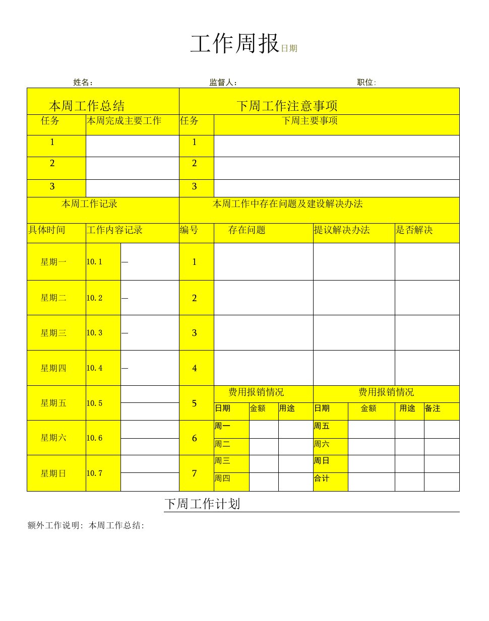 公司管理常用表格32工作周报模板