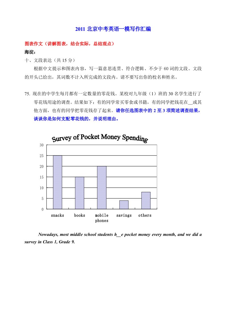 北京中考英语一模写作汇编