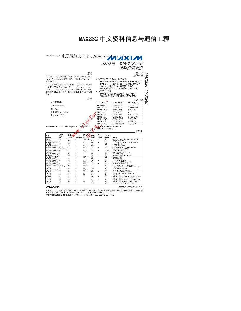 MAX232中文资料信息与通信工程