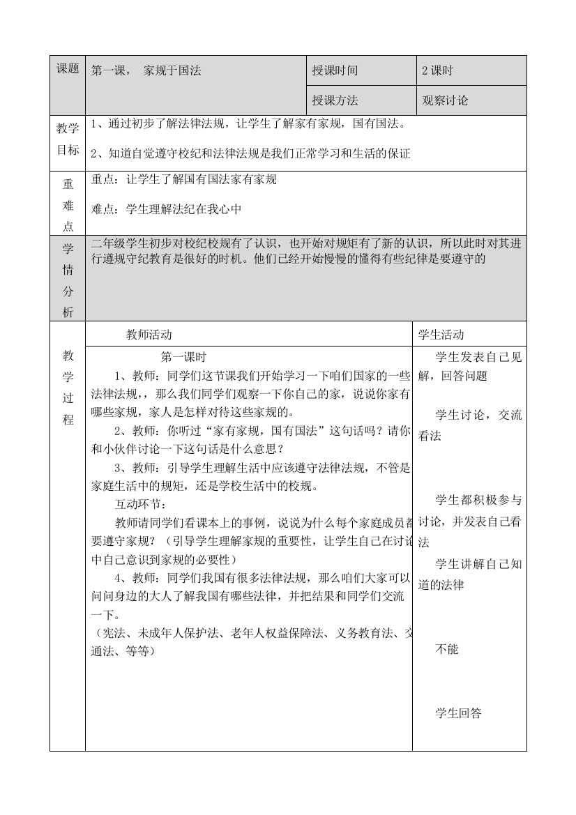 小学二年级法制教育教案79434试卷教案