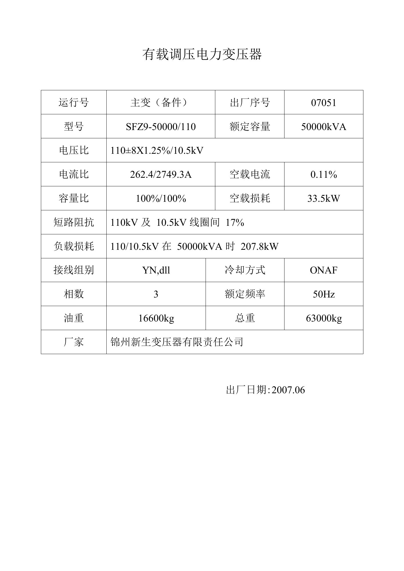 4、有载调压电力变压器（备件）