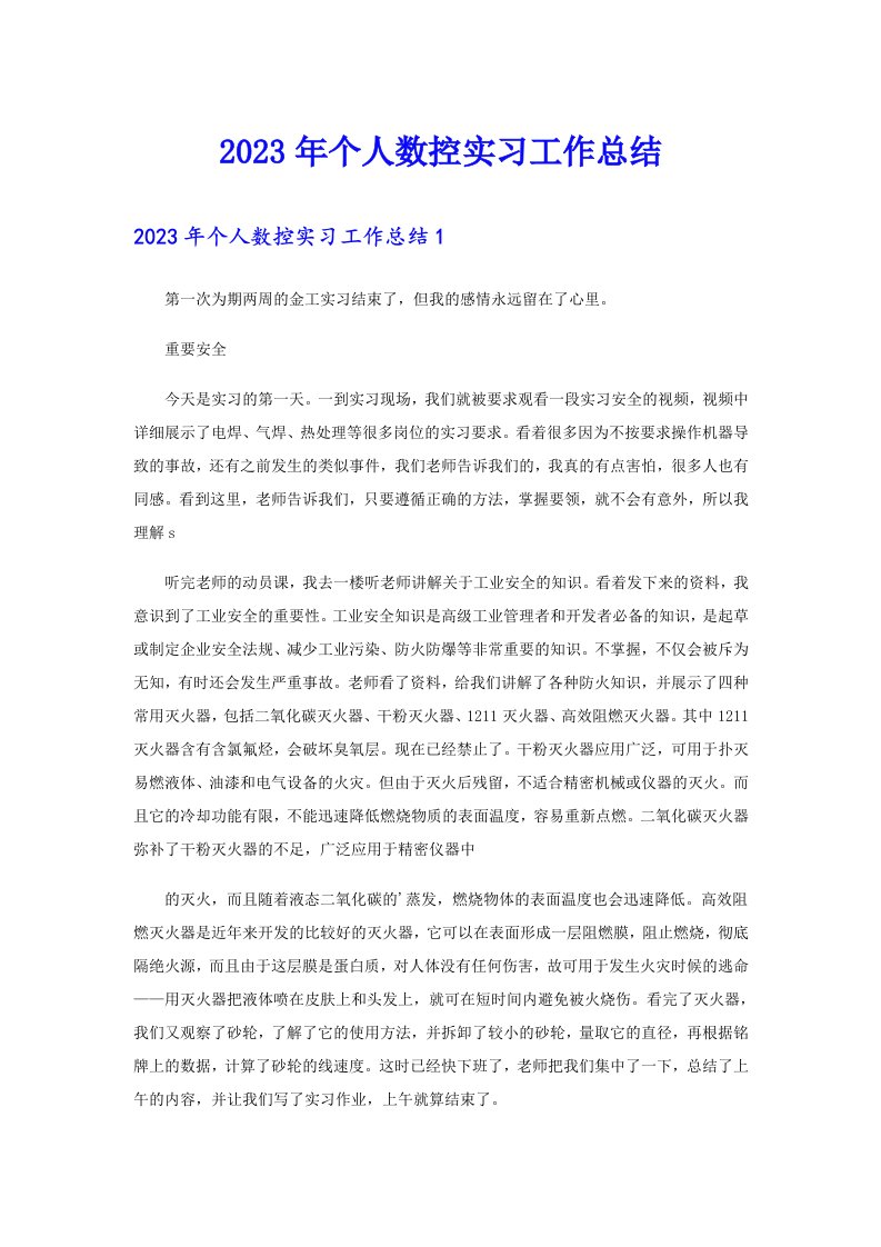 个人数控实习工作总结