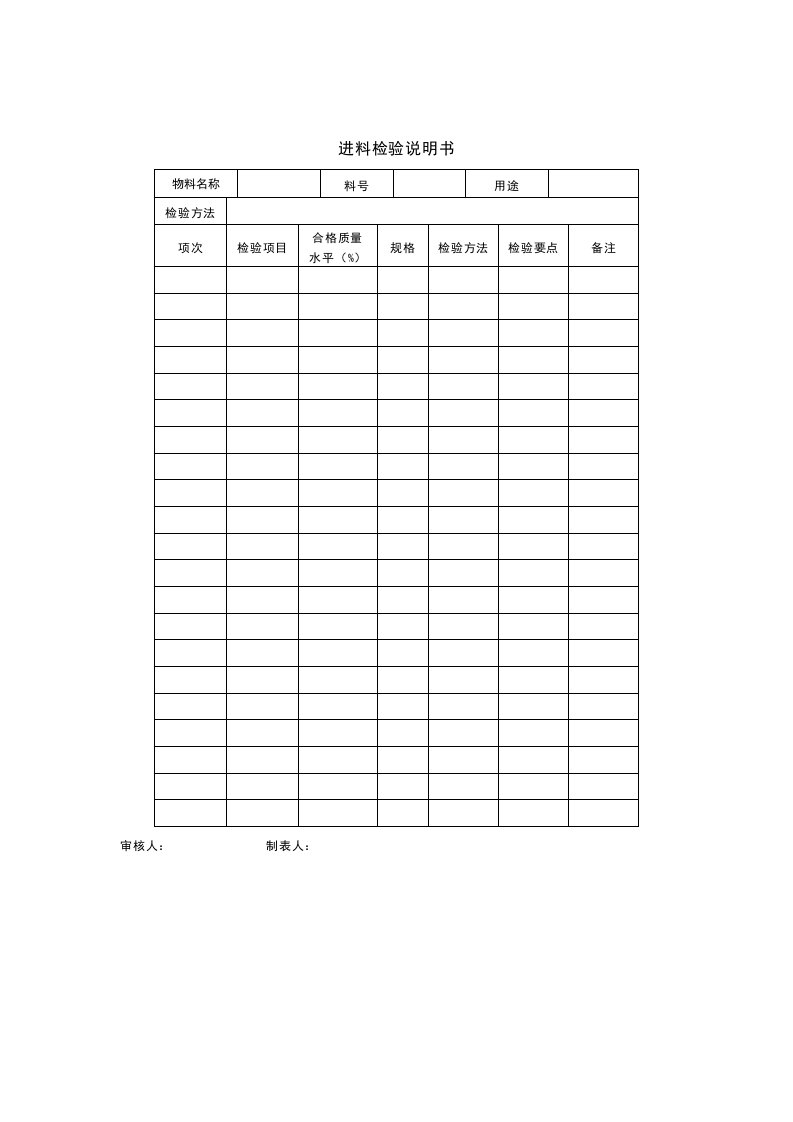 进料检验说明书