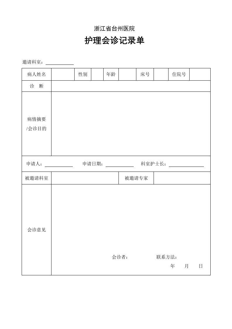 护理会诊记录单