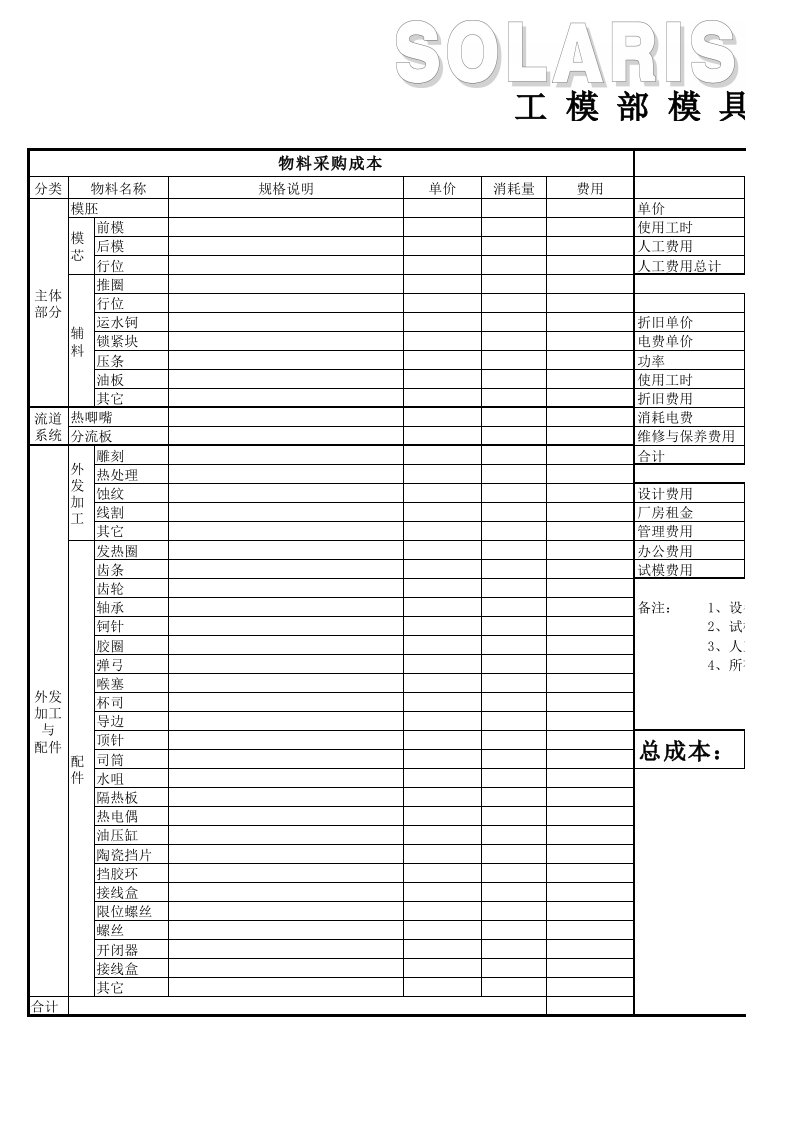 SS-GO-模具成本核算表