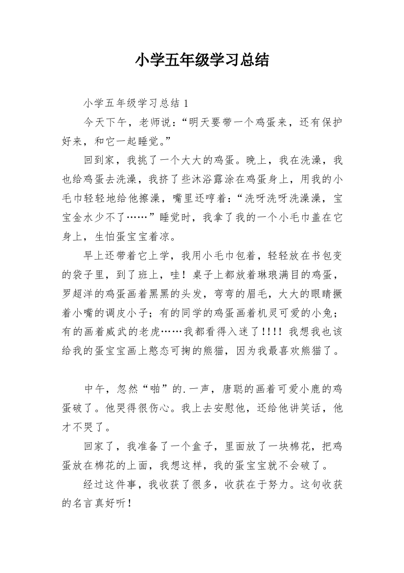 小学五年级学习总结