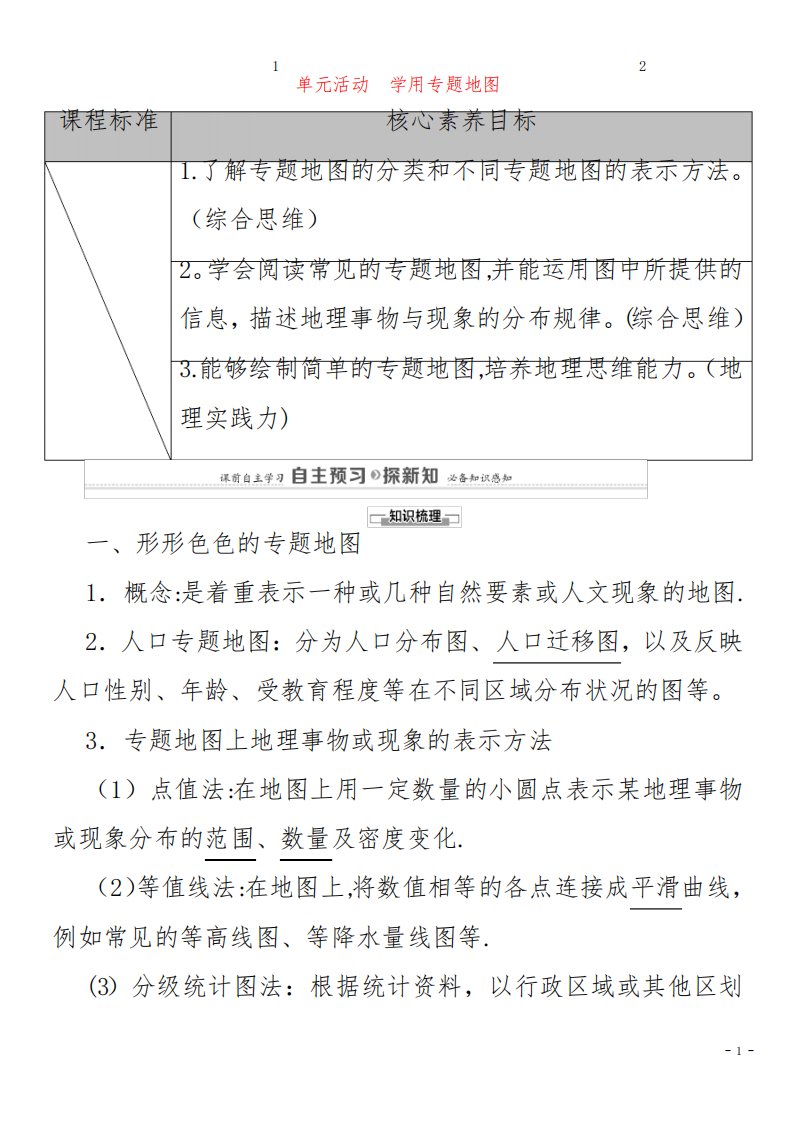 高中地理第1单元人口与环境单元活动学用专题地图教案鲁教版2