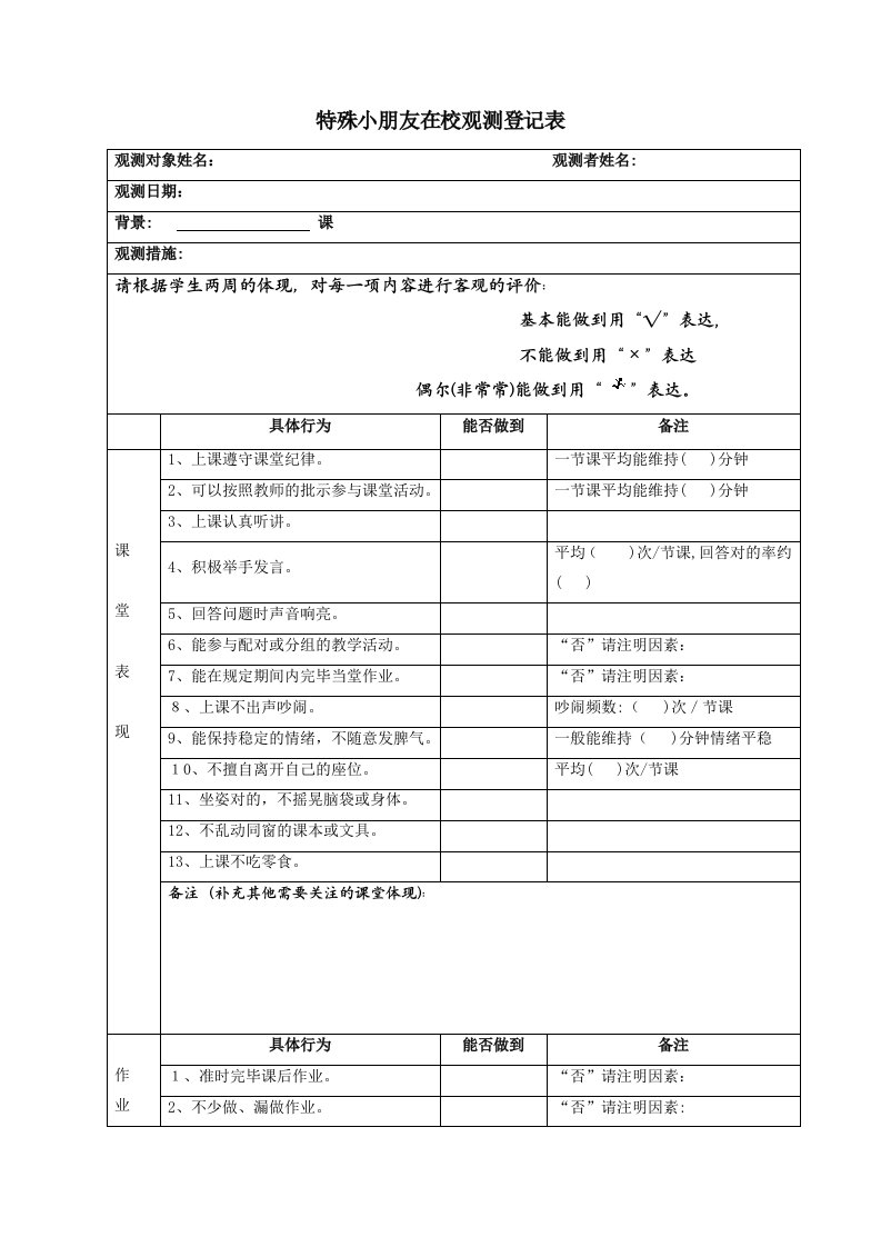 1、特殊儿童在校观察记录表