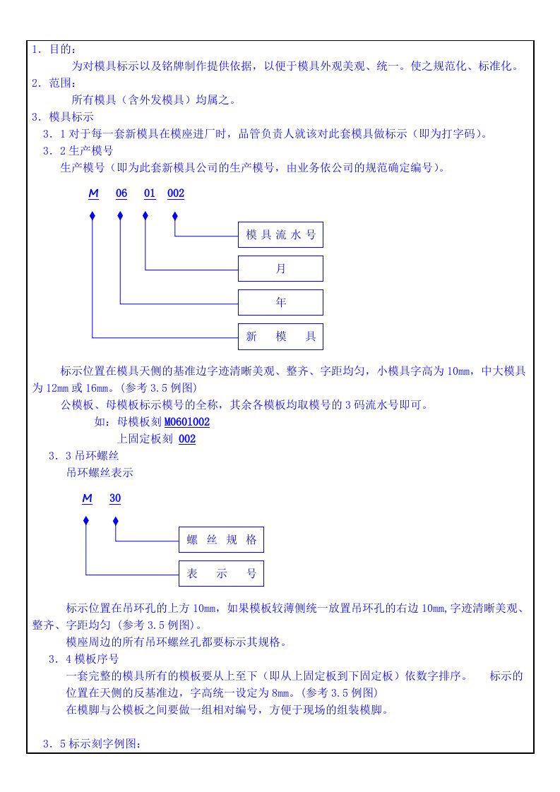 模具铭牌、标示标准规范