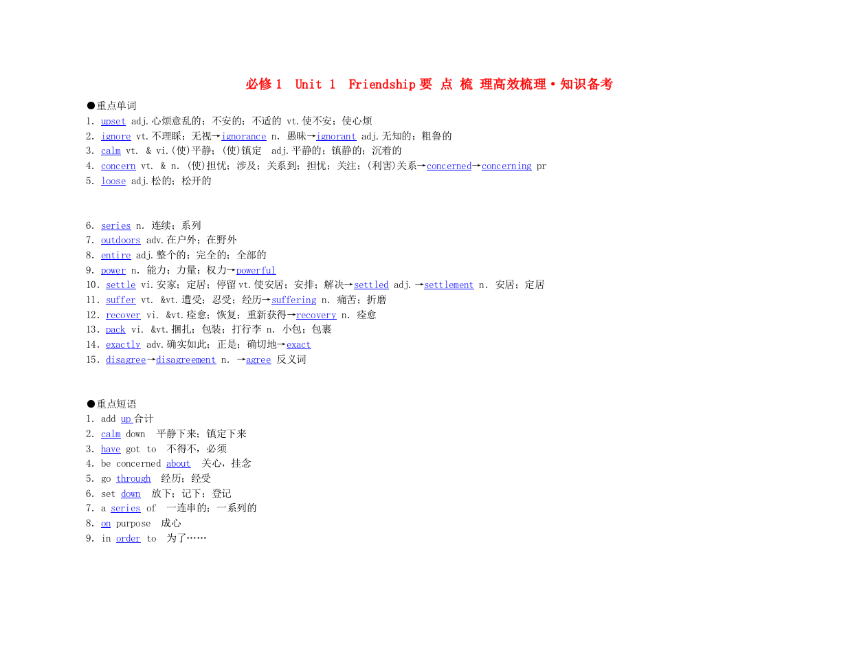 （整理版高中英语）必修1　Unit1　Friendship要点梳理高效梳理·知识备考