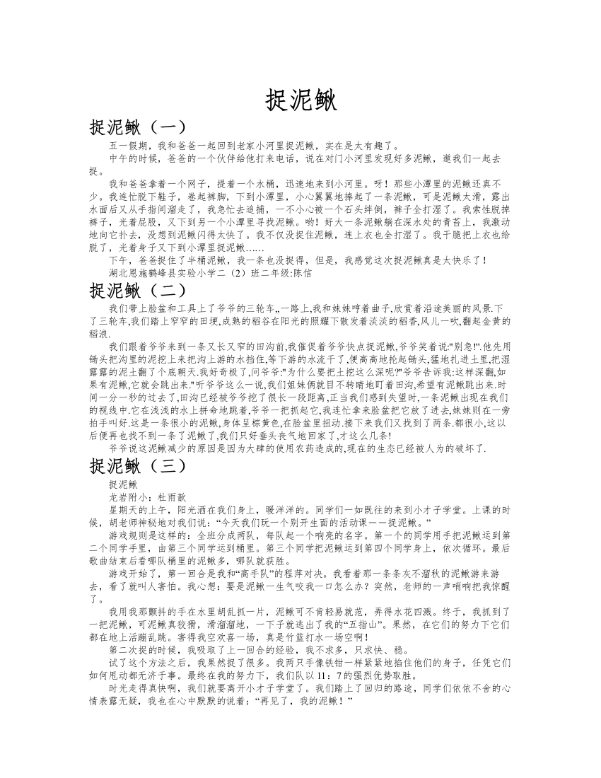 捉泥鳅作文共九篇