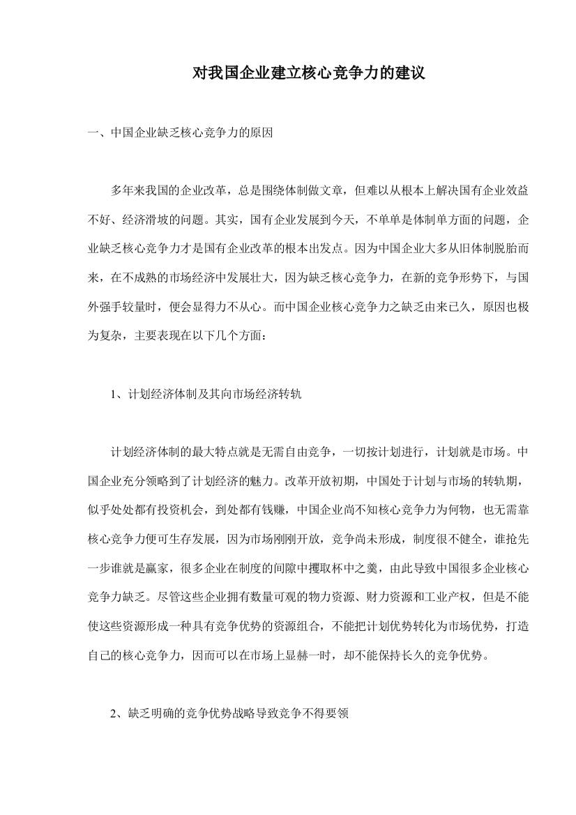 对我国企业建立核心竞争力的建议(doc6)(1)