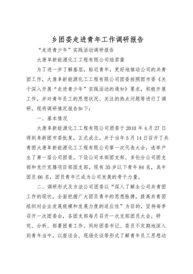 2022乡团委走进青年工作调研报告