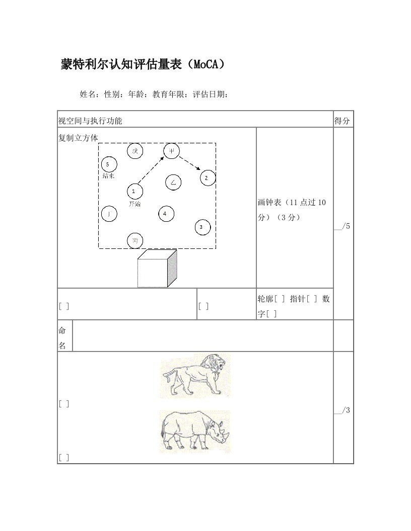 蒙特利尔认知评估量表(MoCA)