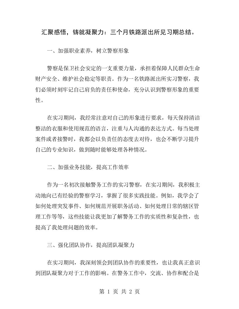 汇聚感悟，铸就凝聚力：三个月铁路派出所见习期总结