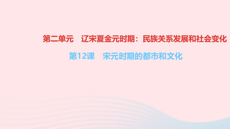 七年级历史下册第二单元辽宋夏金元时期：民族关系发展和社会变化第12课宋元时期的都市和文化作业课件新人教版